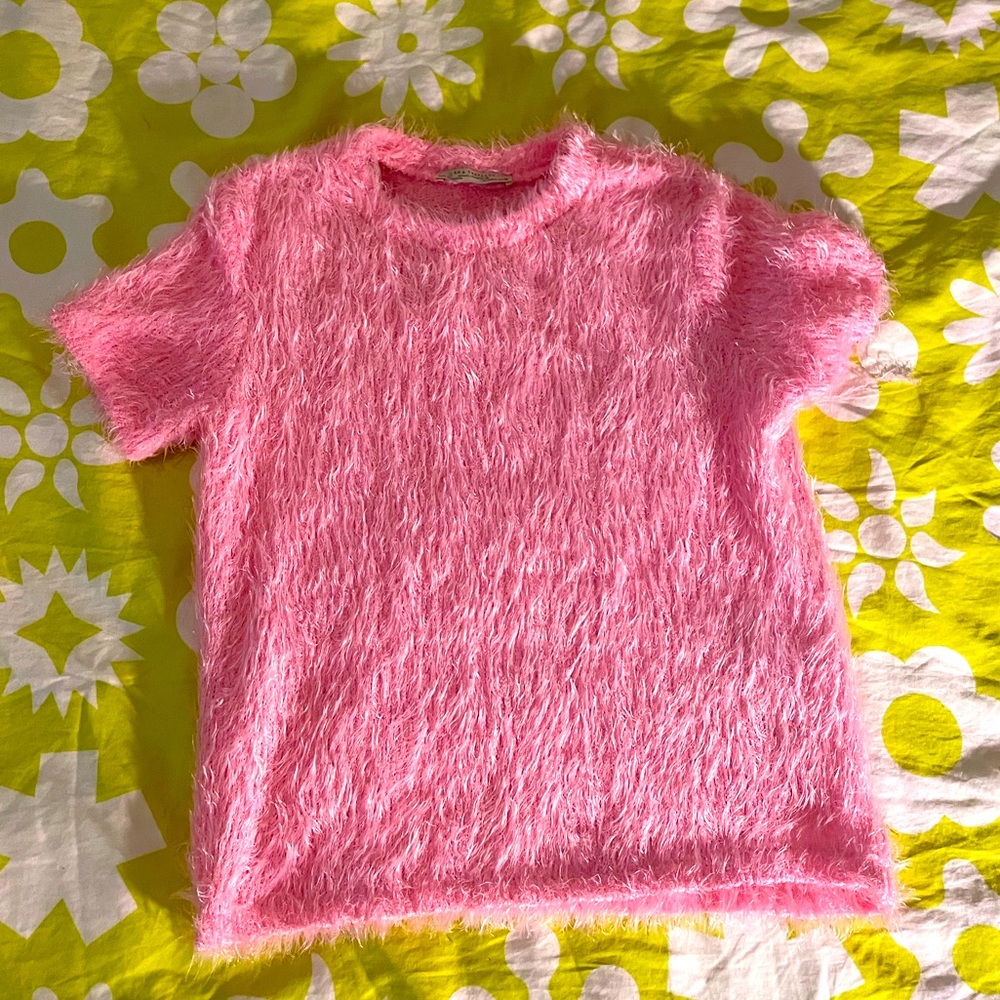 Zara pink furry short sleeved sweater
